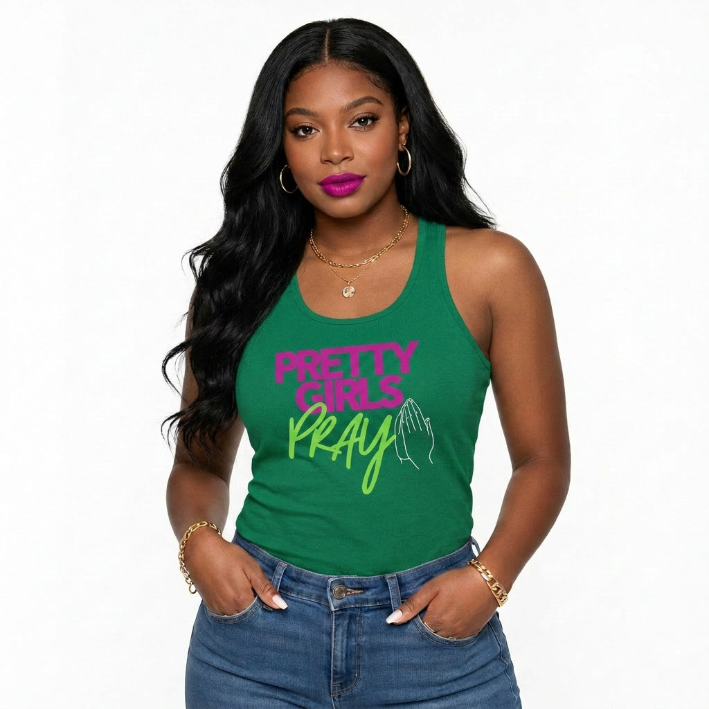 Pretty Girls Pray Pink & Green Women's Racerback Tank