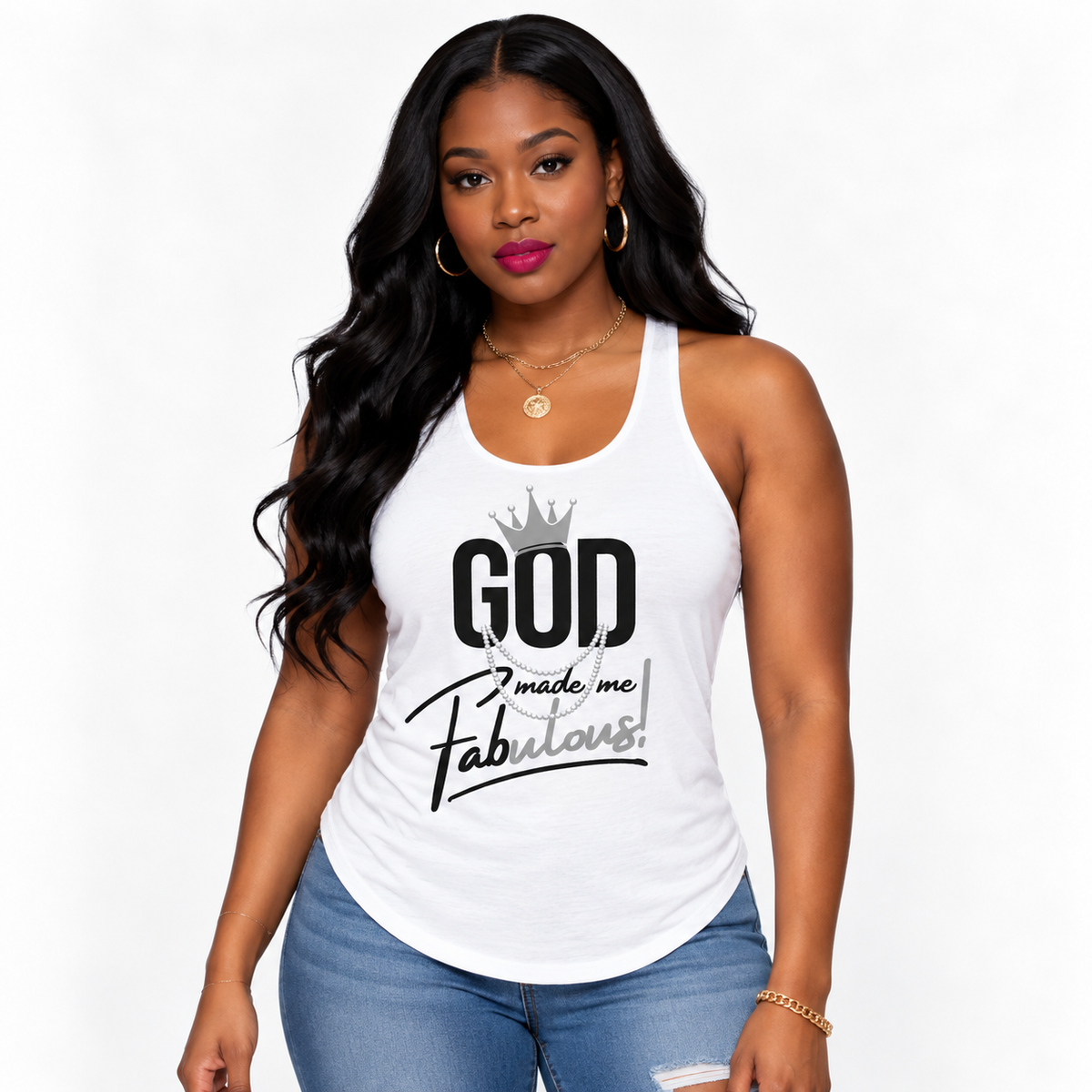 God Made Me Fabulous Silver Women’s Racerback Tank | Faith Fitness Apparel