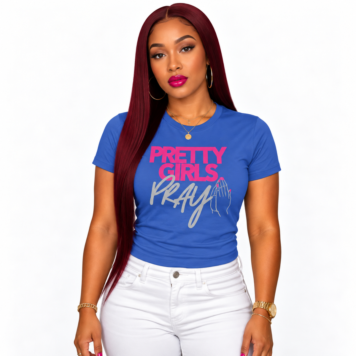 Pretty Girls Pray Pink & Green Women’s Fitted Faith Tee