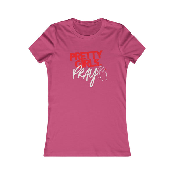 Pretty Girls Pray Red & White Women’s Fitted Faith Tee