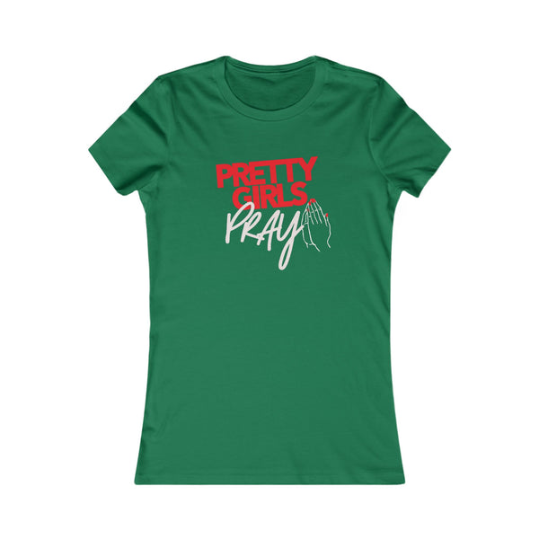 Pretty Girls Pray Red & White Women’s Fitted Faith Tee