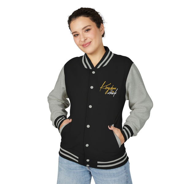 Kingdom Chick™ Retro Script Varsity Jacket | Classic Letterman Look
