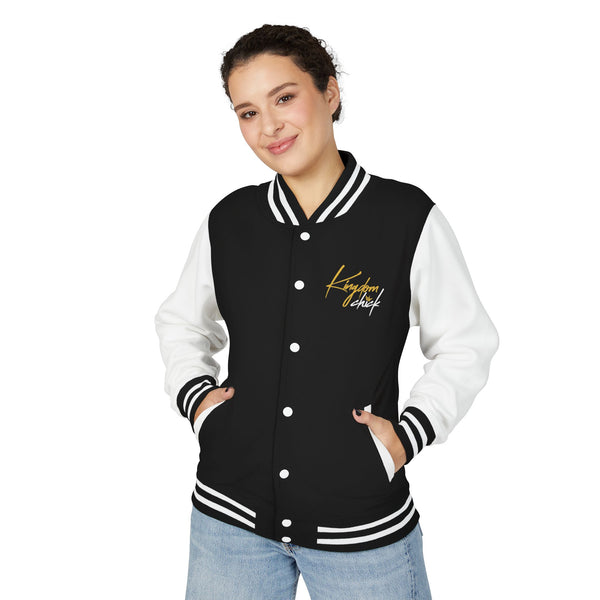 Kingdom Chick™ Retro Script Varsity Jacket | Classic Letterman Look