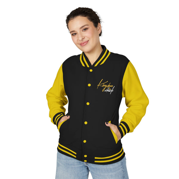 Kingdom Chick™ Retro Script Varsity Jacket | Classic Letterman Look
