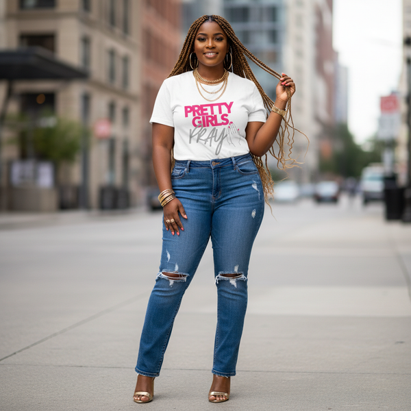 Pretty Girls Pray Pink & Silver Unisex Christian T-Shirt | Faith Based Graphic Tee
