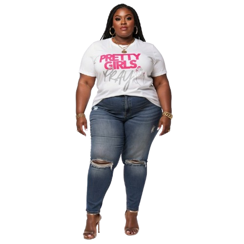 Pretty Girls Pray Pink & Silver Unisex Christian T-Shirt | Faith Based Graphic Tee