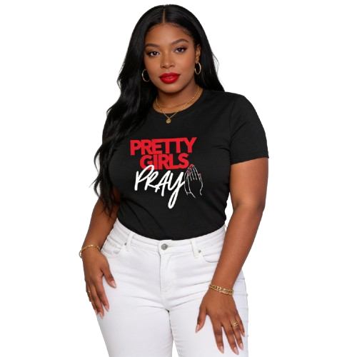 Pretty Girls Pray Red & White Women’s Fitted Faith Tee
