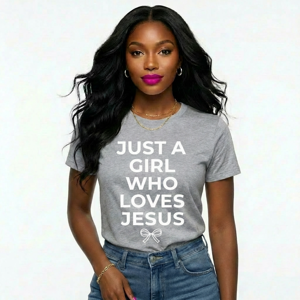 Just a Girl Who Loves Jesus (White)| Christian Graphic T-Shirt | Faith-Based Apparel