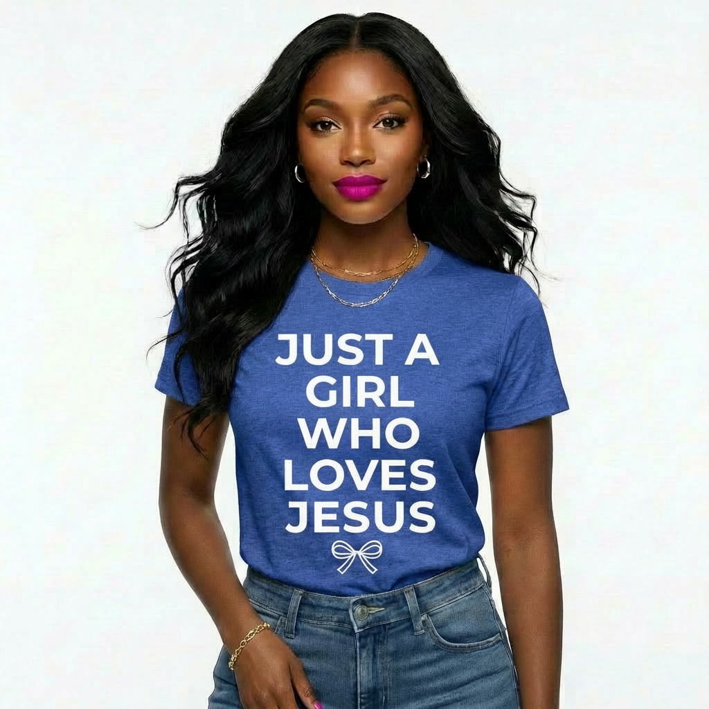 Just a Girl Who Loves Jesus (White)| Christian Graphic T-Shirt | Faith-Based Apparel