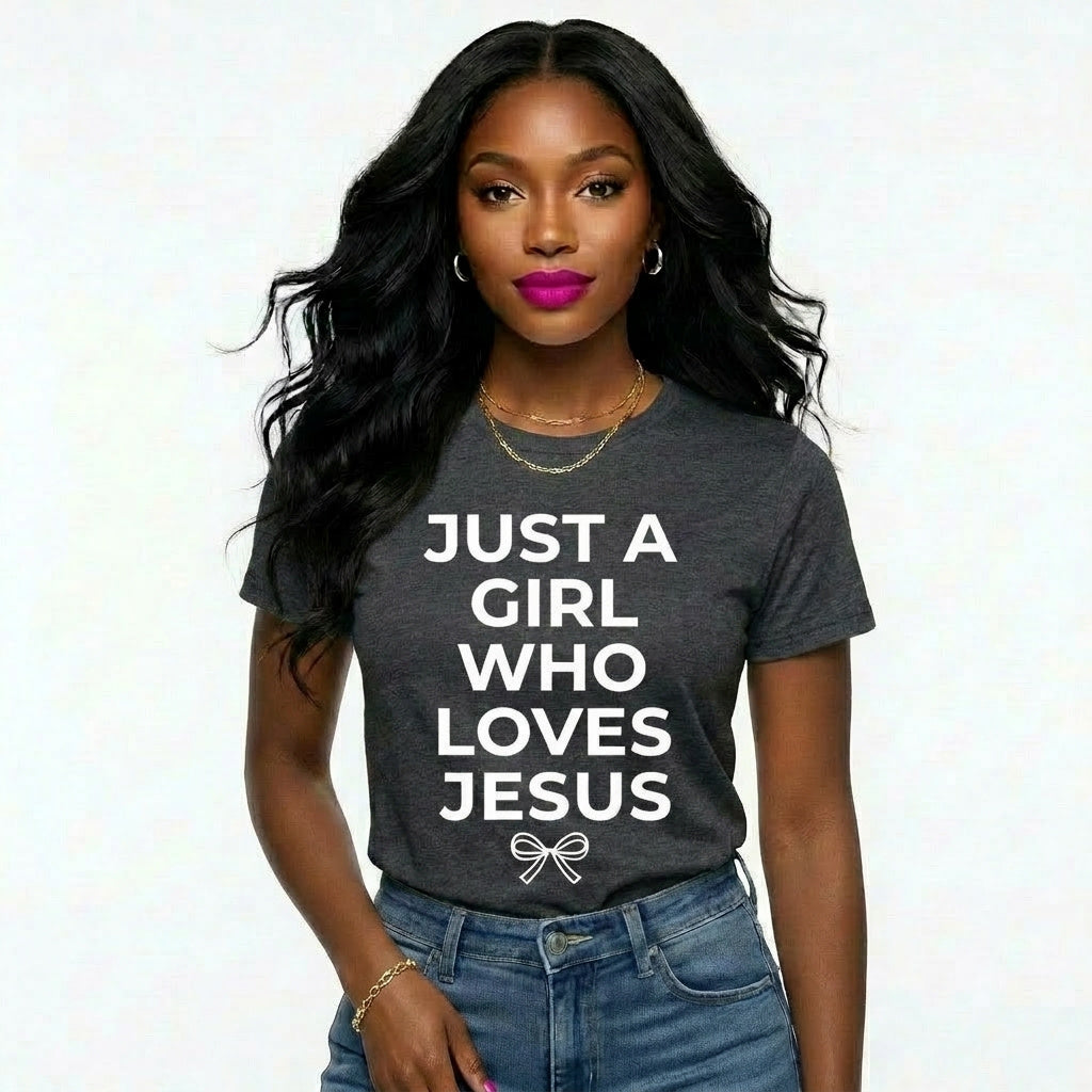 Just a Girl Who Loves Jesus (White)| Christian Graphic T-Shirt | Faith-Based Apparel