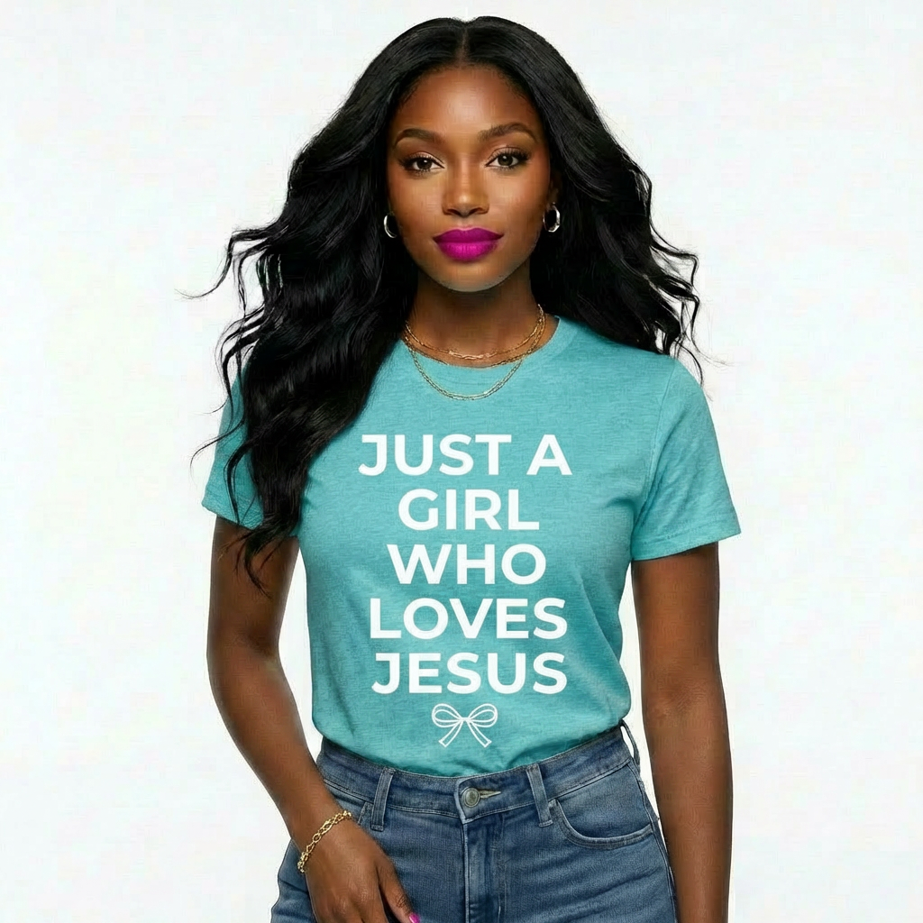 Just a Girl Who Loves Jesus (White)| Christian Graphic T-Shirt | Faith-Based Apparel