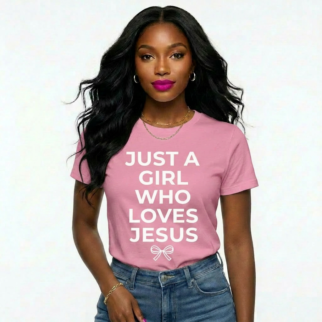 Just a Girl Who Loves Jesus (White)| Christian Graphic T-Shirt | Faith-Based Apparel