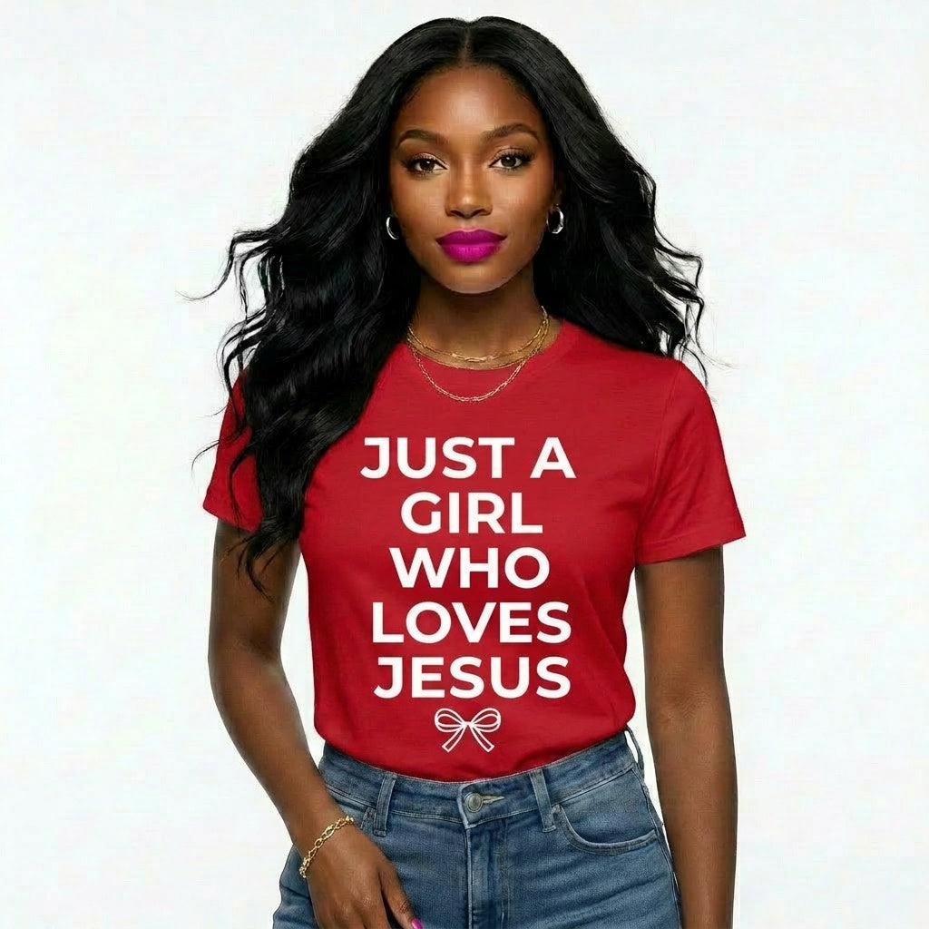 Just a Girl Who Loves Jesus (White)| Christian Graphic T-Shirt | Faith-Based Apparel