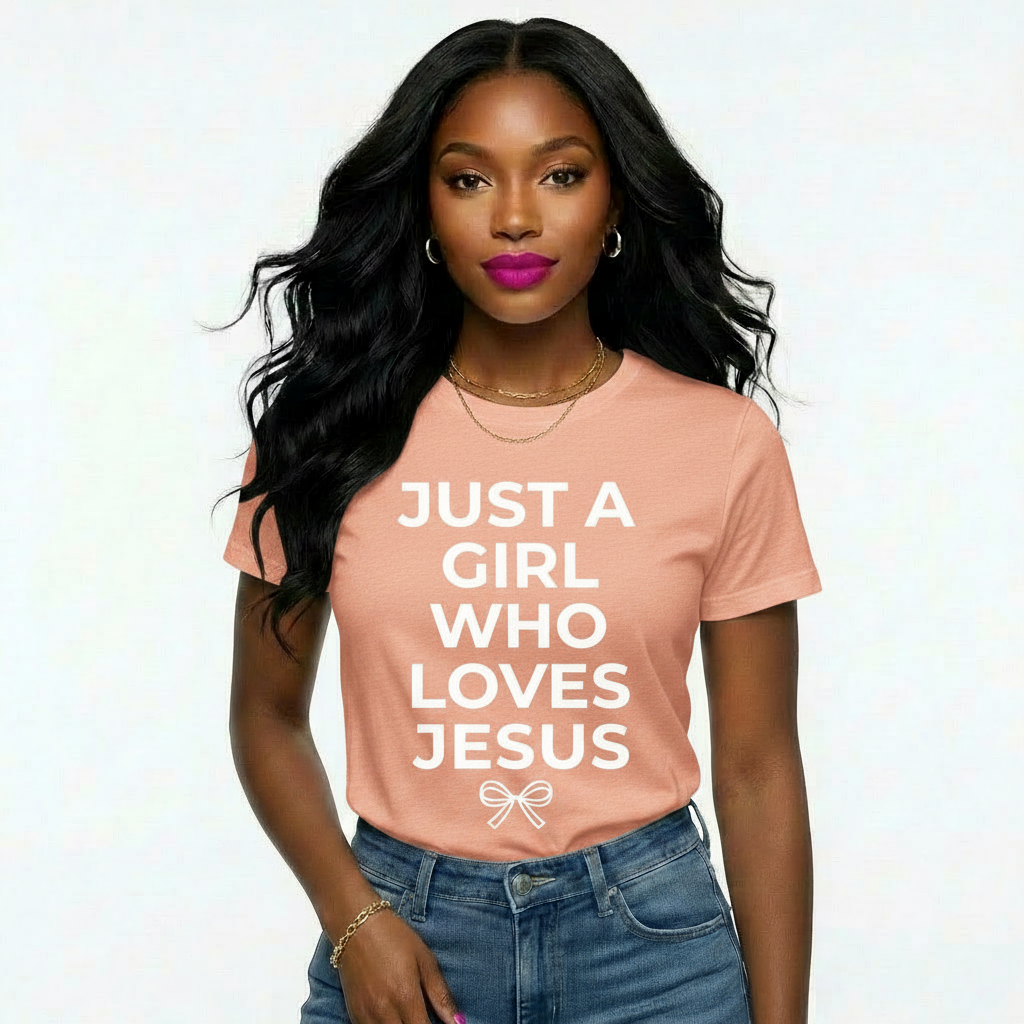 Just a Girl Who Loves Jesus (White)| Christian Graphic T-Shirt | Faith-Based Apparel