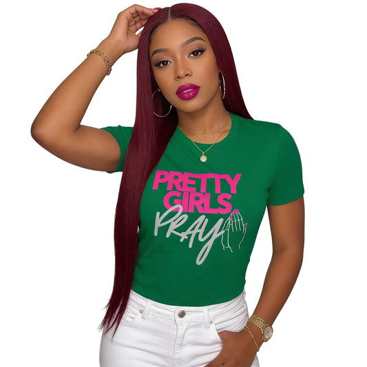 Pretty Girls Pray Pink & Silver Women’s Fitted Faith Tee