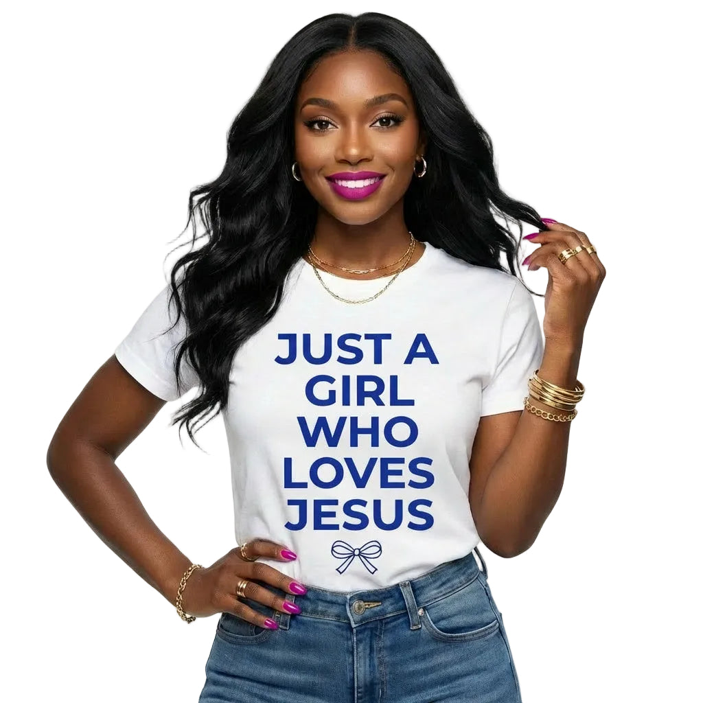 Just a Girl Who Loves Jesus Shirt (Blue) | Unisex Christian Graphic Tee | Faith-Based Apparel