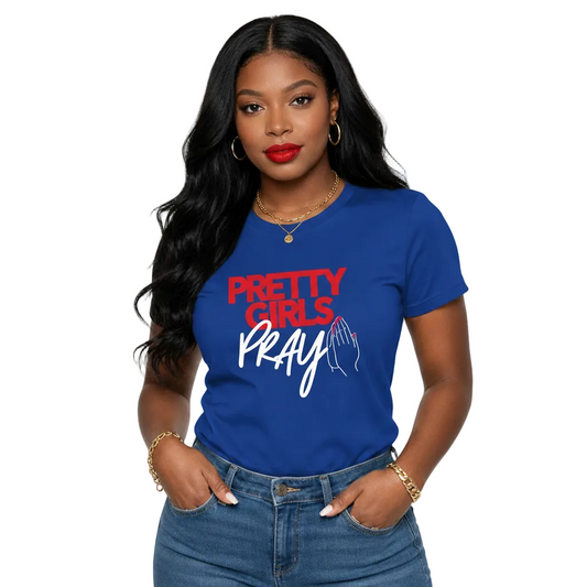 Pretty Girls Pray Red & White Women’s Fitted Faith Tee