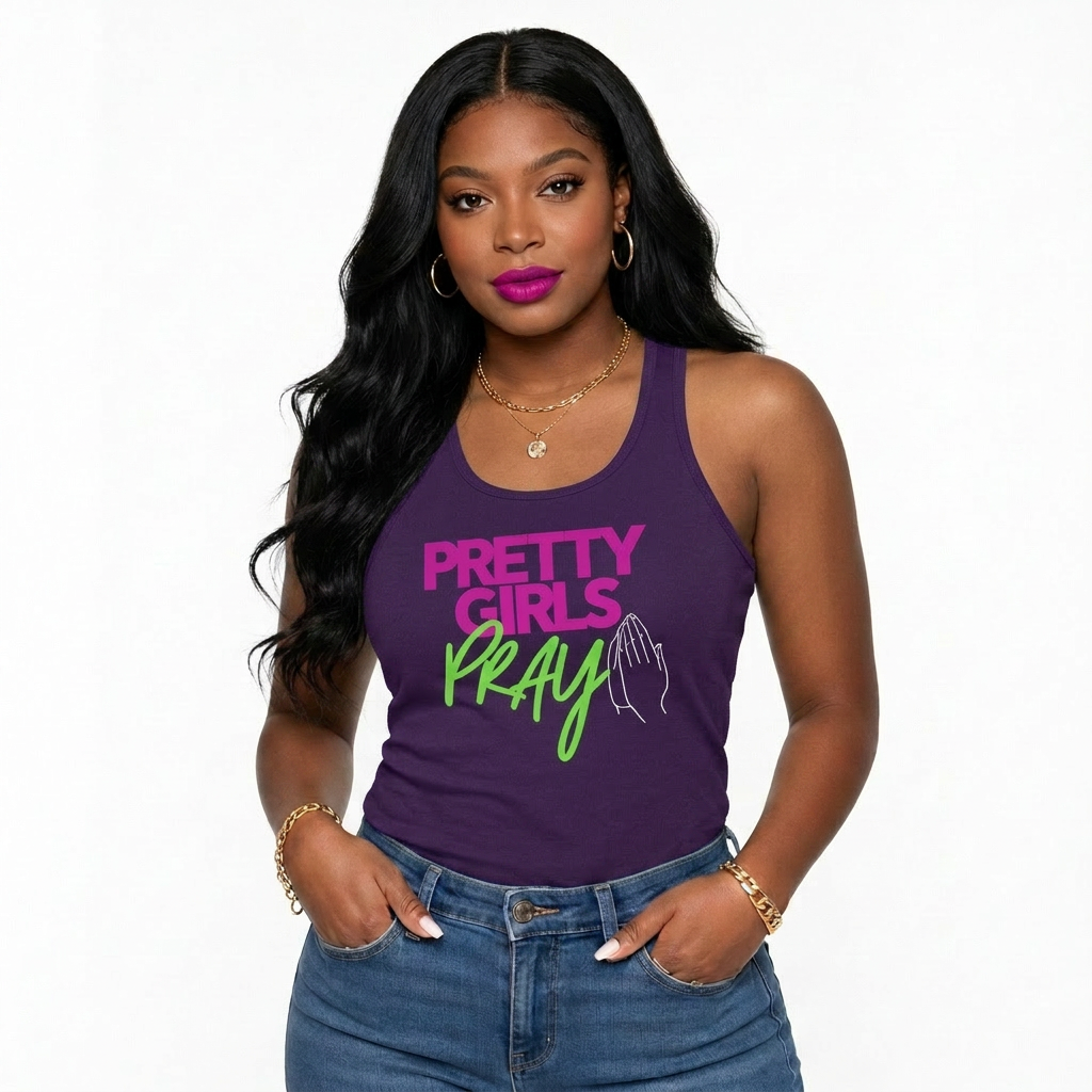 Pretty Girls Pray Pink & Green Women's Racerback Tank