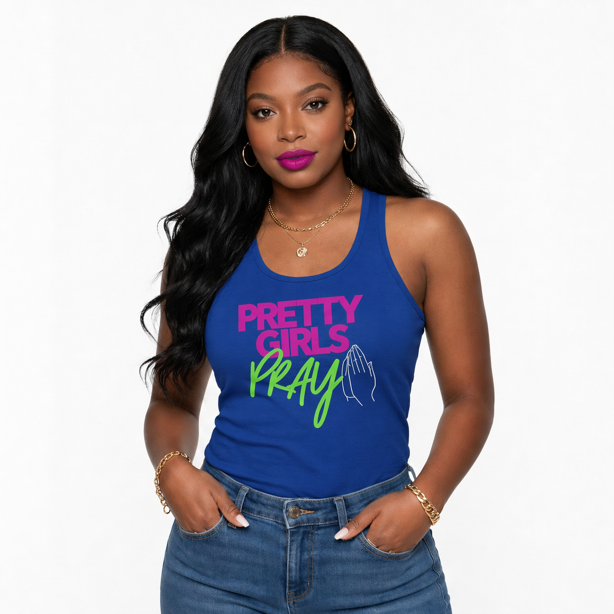Pretty Girls Pray Pink & Green Women's Racerback Tank