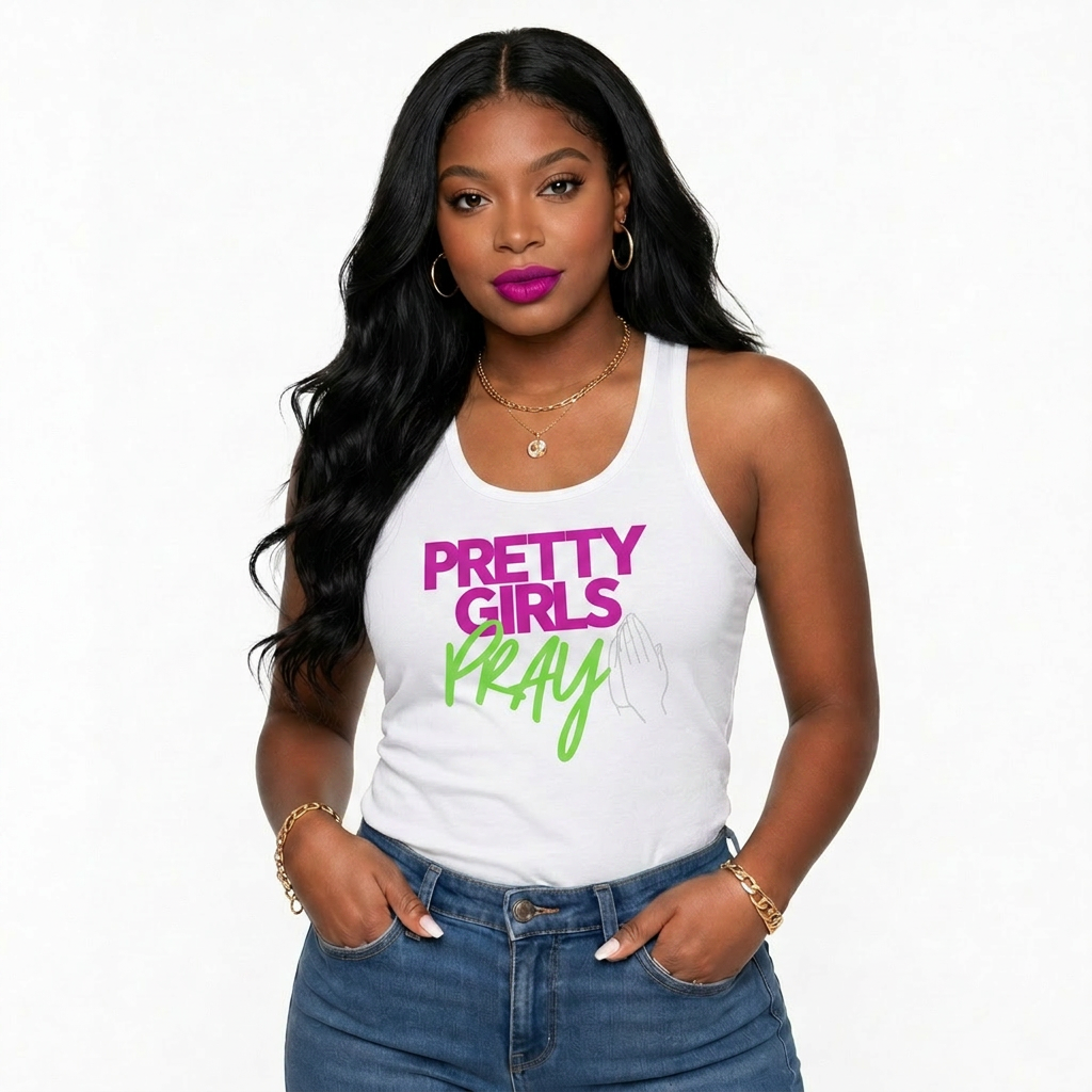 Pretty Girls Pray Pink & Green Women's Racerback Tank