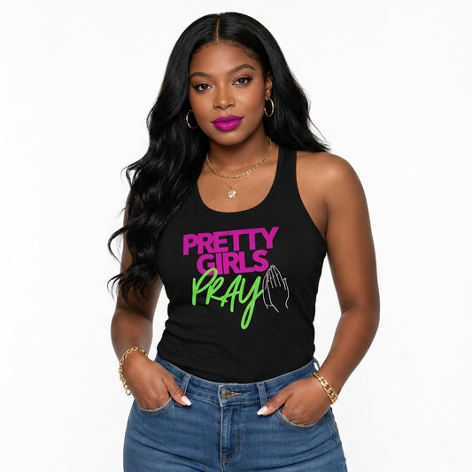 Pretty Girls Pray Pink & Green Women's Racerback Tank