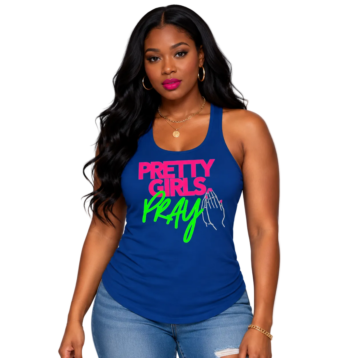 Pretty Girls Pray Pink & Green Women's Racerback Tank