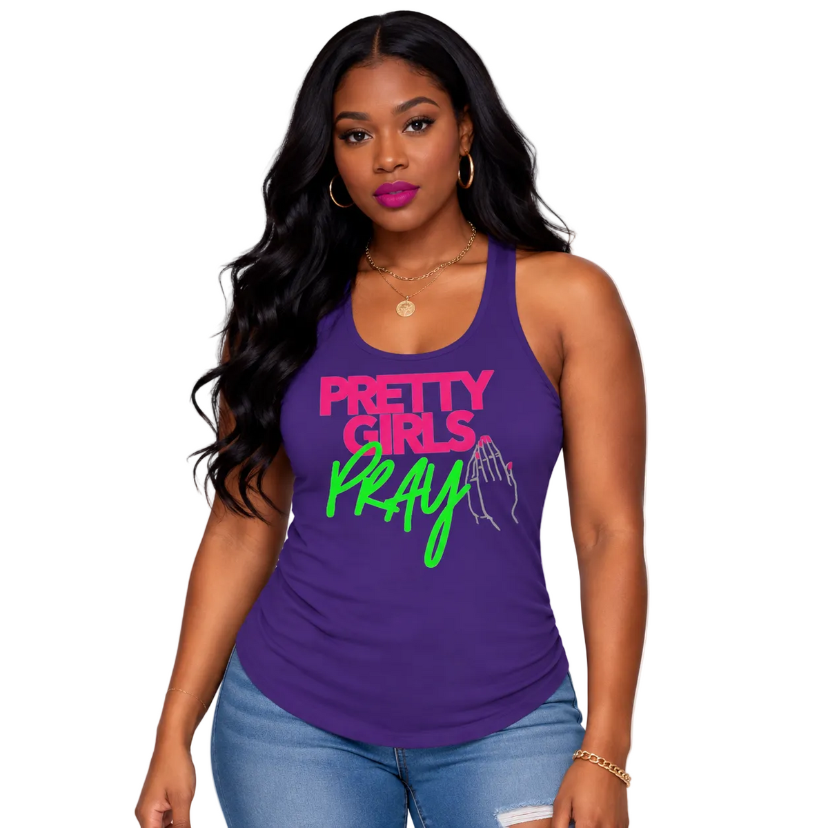 Pretty Girls Pray Pink & Green Women's Racerback Tank