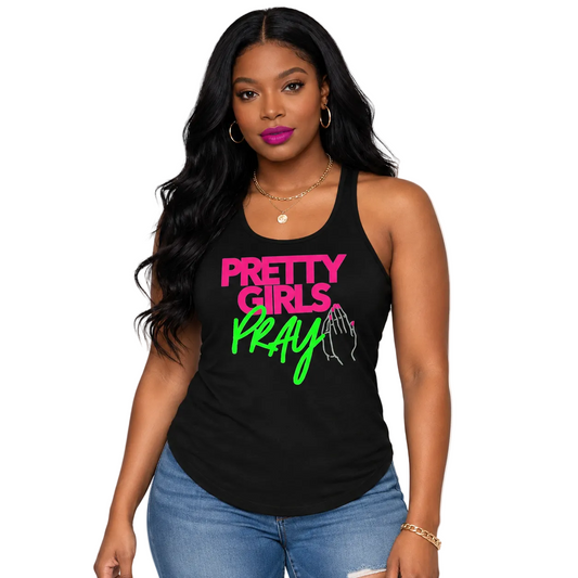 Pretty Girls Pray Pink & Green Women's Racerback Tank