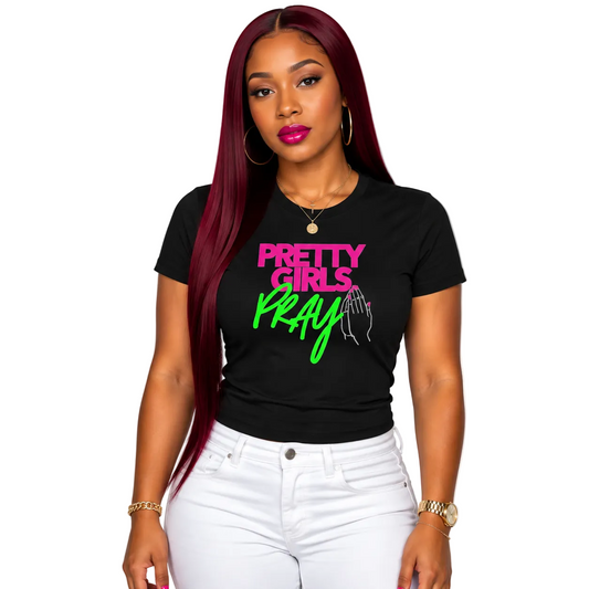 Pretty Girls Pray Pink & Green Women’s Fitted Faith Tee