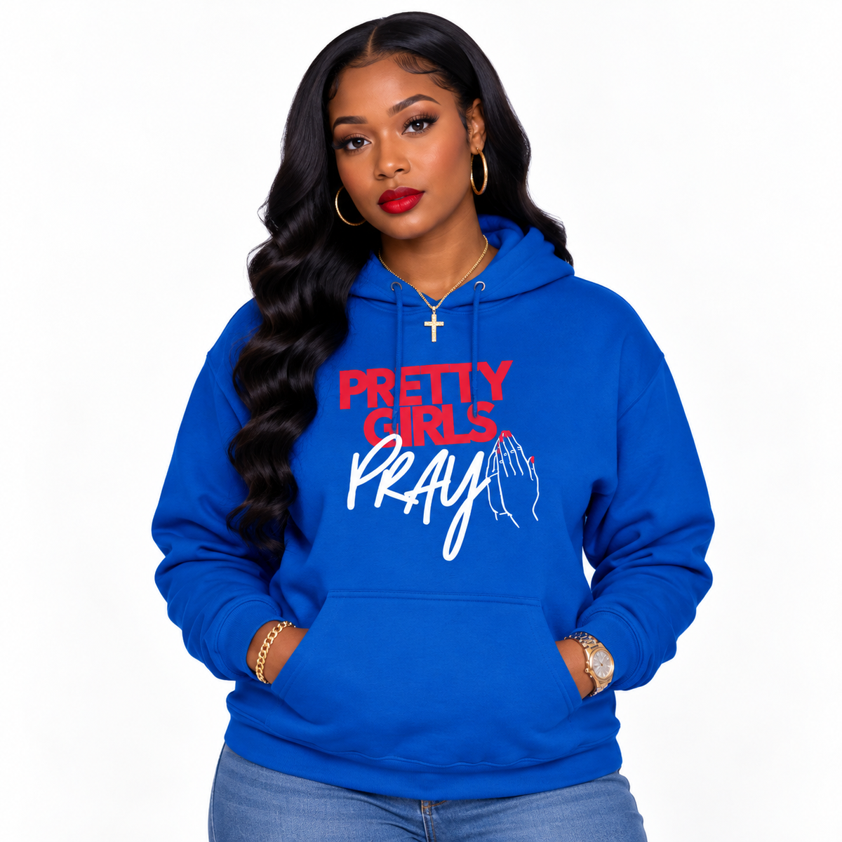 Pretty Girls Pray Red & White Unisex Premium Pullover Hoodie | Christian Sweatshirt