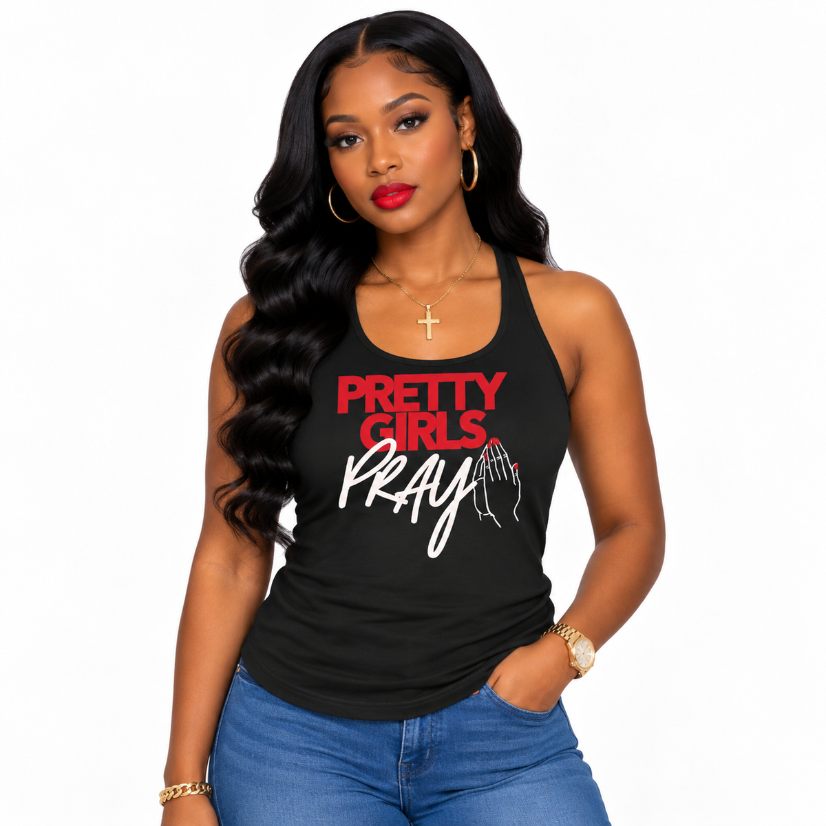 Pretty Girls Pray Red & White Women’s Tank Top | Faith Fitness Apparel