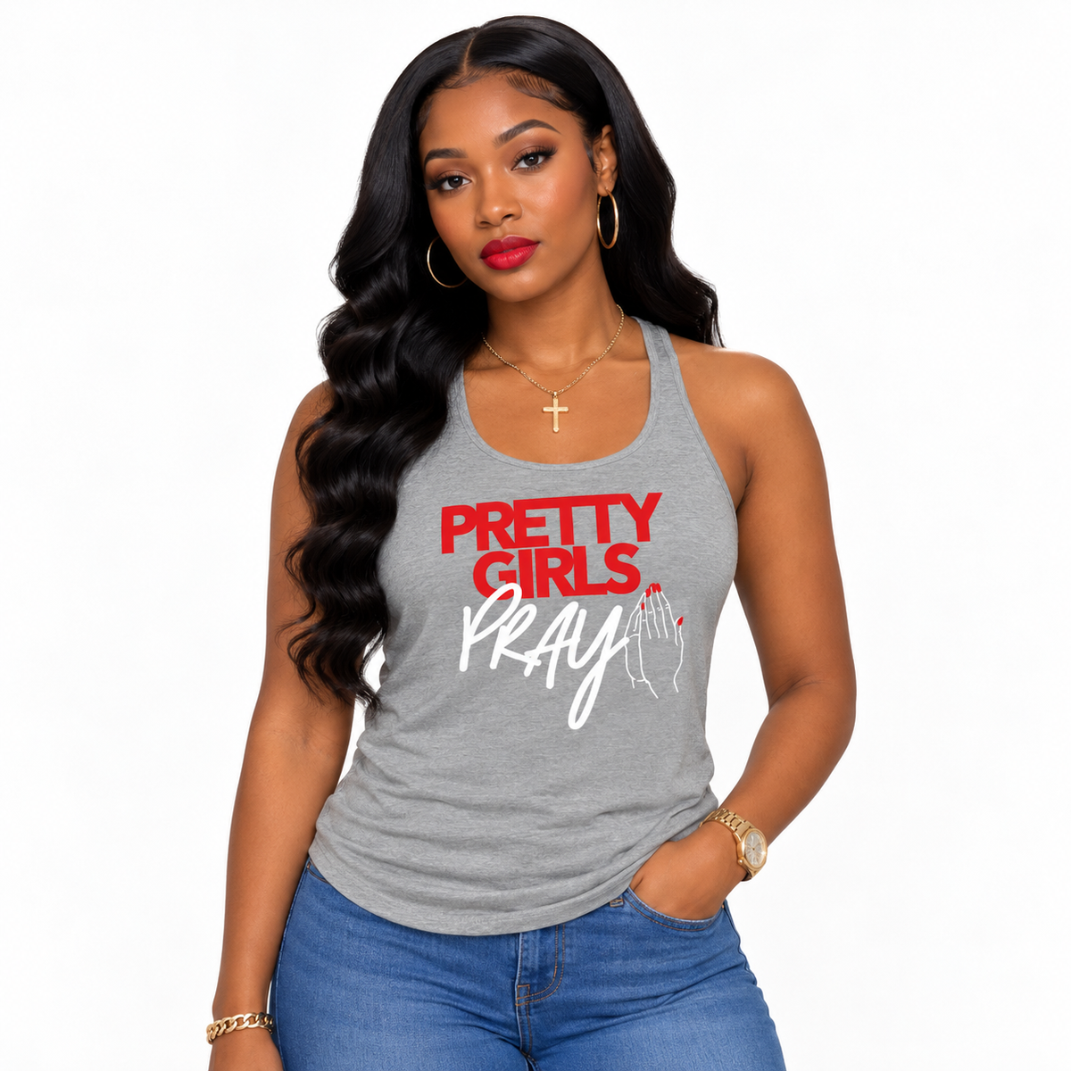 Pretty Girls Pray Red & White Women’s Tank Top | Faith Fitness Apparel